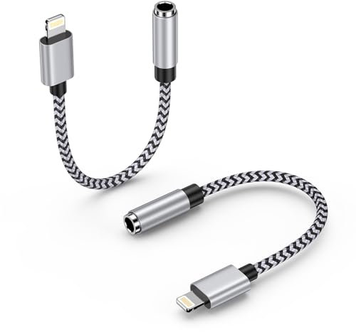 Bioonis Lightning to 3.5mm Headphone Jack Adapter [MFi Certified] 2Pack iPhone Aux Audio Dongle Earphone Cable Converter Compatible with iPhone 14/14 Pro/14 Pro Max/13/13 Pro/12/11/XR/XS/X/8/7