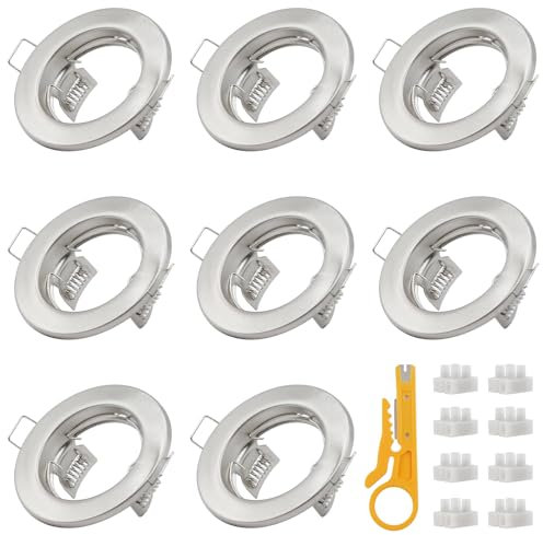 KingYH 8 Pack GU10 Round Recessed Spotlights Downlight Bezel Trim Ring Fitting Light Mounting Frame with Lamp Holder for MR16 Ceiling Lights Spotlight (Silver)