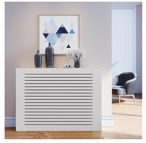 Qulamrdk Couvercle Radiateur Cache Radiateur MDF Laqué Blanc Étagère Supérieure en Bois Cache-radiateur Moderne À Lattes Convient pour Chambre Bureau, Blanc(60x70x20cm)