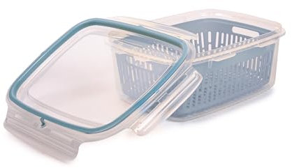 Snips Veggie SnipsLock 1,8 LT Boîte alimentaire Rectangulaire avec Grille Amovible, 4 Fermetures de Sécurité, Joint de Fraîcheur, Couleur Bleue, 22,5 x 17,7 x 9 cm, Made in Italy