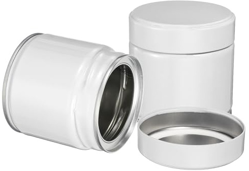 sourcing map 2 botes redondos de té, 7.6 x 7.6 cm, herméticos, de metal, para té suelto, granos de café, especias, lata de té duradera, compacta y elegante (blanco)
