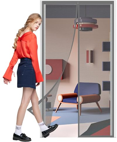 Zanzariera Porta Finestra 208 x 252 cm Anti Zanzare Insetti Zanzariera Porta Finestra Tenda Nero per Casa Ufficio, Grigio