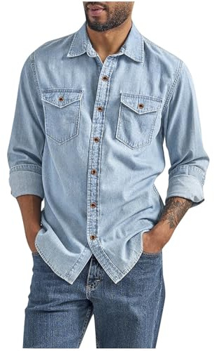 Générique Chemise Jeans Homme Chemisette Manches Longuess Chemisier Décontractée Tee Shirt Basique Tshirt Leger T-Shirts Bleu Clair L