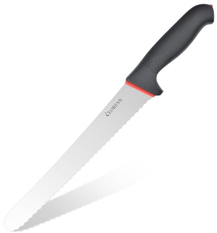 CEORFAN 10-Inch Serrated Bread Knife | X50CrMoV15 Steel Slicer | Dual-Injection PP & TPR Non-Slip Handle | Professional Foodservice & Home Baking Choice | Perfect for Crusty Loaves, Sourdough & Cakes