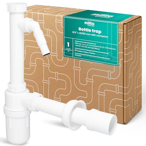 Millto Sifón De Botella 6/4'' 40/50 mm Anti Olores Para Fregadero De Una Cubeta Lavabo Cocina Baño Universal Conexión Agua Plástico Resistente Montaje Fácil Accesorio Fontanería