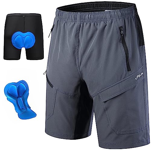KPSUN Short de VTT rembourré 3D pour Homme - Séchage Rapide - Léger | Coussinet 3D à 6 couches pour éviter les douleurs à la selle. 4 poches zippées pour plus de sécurité. Short de cyclisme ample