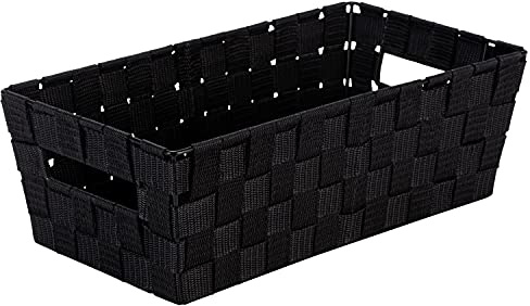 Simplify Extra Long Shelf Woven Strap Tote | Decorative Storage Basket | Built in Handles | Organization | Closet | Bedroom | Bathroom | Nursery | Accessories | Toys | Gifts | 1 Pack | Black