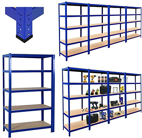 Lucn - Estantería de almacenamiento para garaje, 200 cm x 100 cm x 50 cm | Azul - 5 niveles | 175 kg por tableta (capacidad total de 875 kg) | Estantes de garaje | Garantía de 5 años