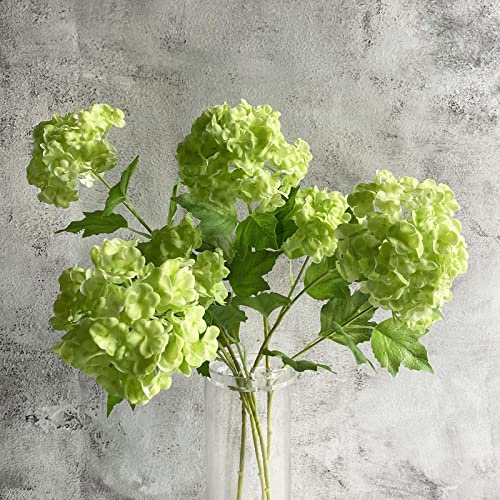 YalzoneMet RUZUQE 4pcs Viburnum Artificial Flower Snowball 26.8'' Long Stem Green Small Hydrangea Flower Real Touch Lifelike Latex Flower for Home Christmas Decoration Xmas Table Flower