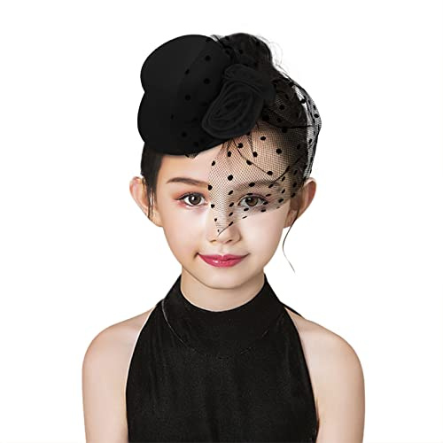 Mädchen Kamelie Mesh-Zylinder Retro-Hut Faszinator Cap kreativer Haargummi Kinder Kopfschmuck Mini Haarspange Kopfbedeckung mit Schleier Haar Clip für Teeparty, Kirche, Karneval, Cosplay