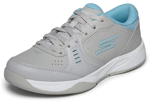 Skechers Womens Viper Court Smash - Athletic Indoor Outdoor Pickleball Shoes | Relaxed Fit Sneaker, Grey/Blue, 8.5 US