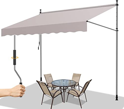 Gimisgu Tenda da Sole a Morsetto con manovella, 250x120cm, Retrattile Manuale, Regolabile in Altezza, Idrorepellente, Protezione Solare, Senza Forare, Facile da Installare, Beige (M8758-EM-1x)