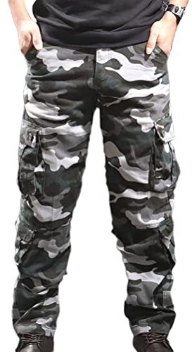 Osheoiso Pantalon Cargo Militaire DéContracté Coupe Homme Camouflage Britches Pantalon De Combat De Randonnée en Plein Air Oversized A Gris M