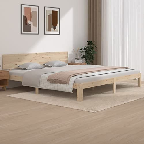 BAZZI Letto Matrimoniale/Letto Una Piazza, Giroletto in Legno Massello di Pino 200x200 cm