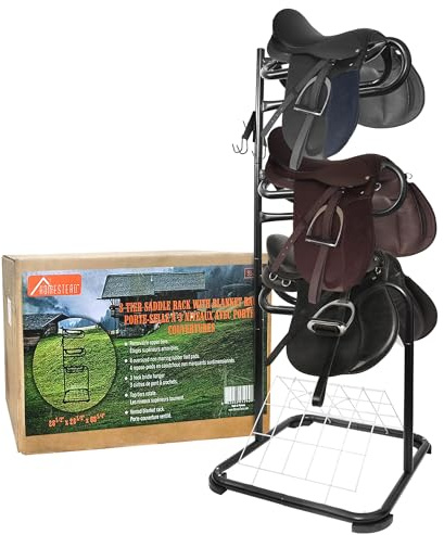 HOMESTEAD 3-Tier Saddle Rack - Horse Saddle Stand Rotating Tiers, Bridle Rack, Hooks for English & Western Saddle, Tack Room