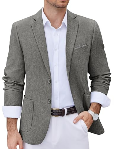COOFANDY Men's Two Button Suit Jacket Regular Fit Notch Collar Blazer Summer Sport Coat Grey