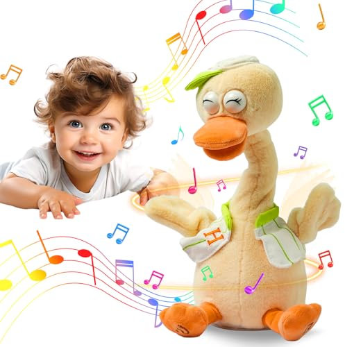 Pato de peluche, cuello de pato estirado, sonido de canto y graznido de pato, juguetes educativos interactivos de animales de peluche de diseño lindo para niños, desarrollo de la inteligencia musical