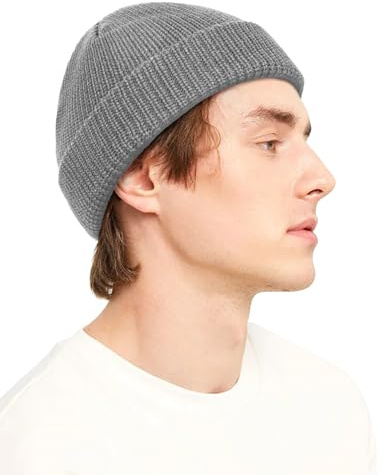 Kiiwah 1P Klassische Fisherman Beanie, Unisex Strickmütze Retro Trawler Beanie, 100% Acrylfaser Fischermütze, Streetstyle Weich Wintermütze Seemannsmütze für Damen und Herren (Grau)