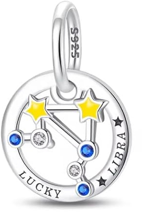 Horoscope Zodiac Sign Charm 925 Sterling Silver Pendant Charm Compatible with Pandora Charms,and Many Other UK Charm Bracelets (Libra)
