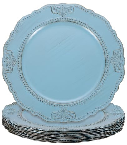 sourcing map Lot de 10 assiettes de présentation vintage en vrac, 33 cm en plastique avec perles décoratives pour assiettes à dîner, ensemble d'assiettes rondes pour fête de mariage, événement,