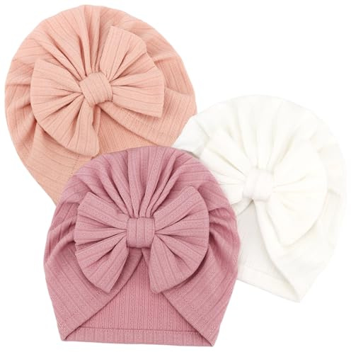 DRESHOW 3 Paket Bebis Turbanhattar Turban Knut Baby Beanie Babyflicka Mjuk Söt Småbarnsmössa