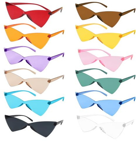 ZHXGO 12 Colorful Star Rimless Sunglasses, Cat Eye Shape Party Glasses Transparent Candy Colour Rimless Glasses for Bachelorette Party (Cat Eye)