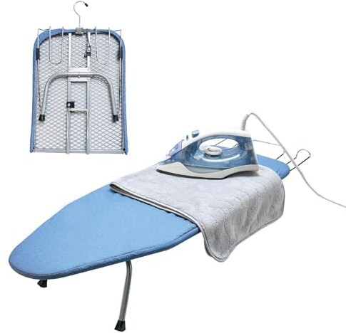 Metal Foldable Tabletop Ironing Board with Iron Rest, Portable Ironing Board Small with Heat Resistant Cotton Cover, Mini Iron Board for Small Space and Travel, 31x12,Blue
