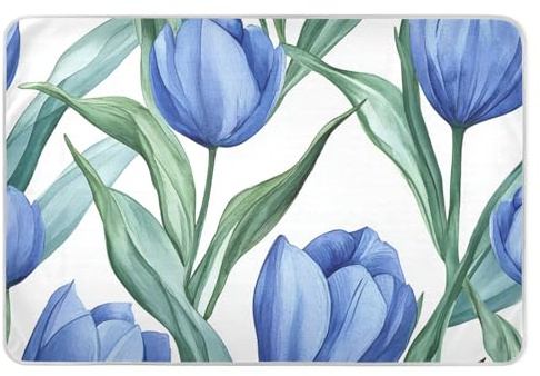 Tulipani blu reale con foglie verdi modello senza cuciture sfondo bianco pittura ad acquerello Style_3 Baby Bed Pad altamente assorbente lenzuolo sottopad antiscivolo pannolini per neonati
