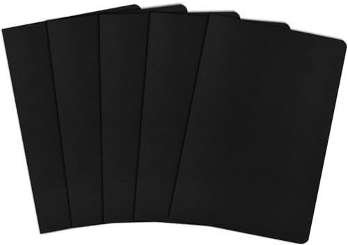 ZCZN Notizbuch A5 blanko, 5 Stück schwarze Kraft Cover Notizheft mit 30 Blatt, Heft für Büro und Schule