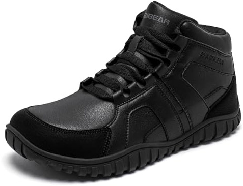 HOBIBEAR Barefoot Boots Mens Womens Wide Toe Box Warm Ankle Sneakers Waterproof Winter Outdoor Shoes with Zero Drop Sole All Black EU41