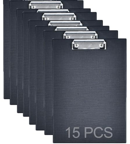 HAKZEON Confezione da 15 tavolette portablocco in plastica formato A4 con clip a basso profilo, lavagna leggera 22 x 31 cm, porta documenti resistente all'acqua, per ufficio e lavoro sul campo