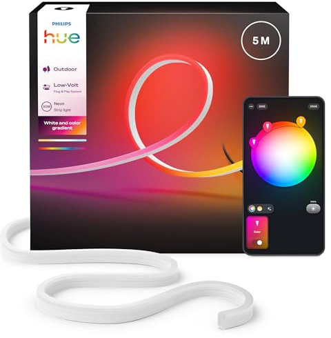 Philips Hue Neon Outdoor 5 meter Multicolor LED lightstrips, 1 100 lm, livfulla färger och stämningsljus, flexibel utomhusbelysning, Chromasync™, vädertålig, lågspänning, app- och röststyrning