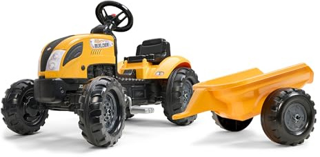 Falk - Tracteur à pédales Mighty Builder - Jaune - avec remorque - Fabriqué en France - Dès 2 Ans - 2055L