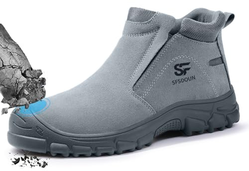 SFSDOUN Welding Boots for Men,Slip On Indestructible Steel Toe Work Boots for Men,Men's Fireproof Safety Steel Toe Shoes,Construction Men's Work Shoes for Welder.