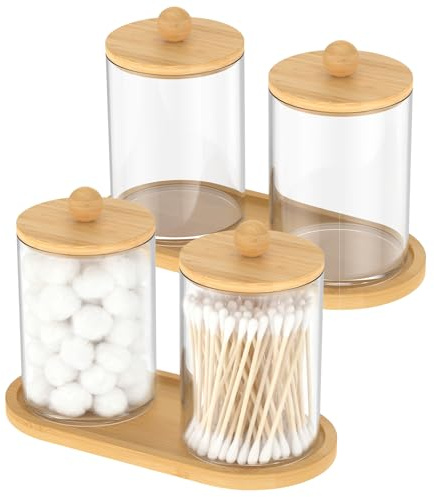 Gatphy Contenedor de bastoncillos de algodón, 2/3 unidades, acrílico, con base de palillos, tocador organizador para bolas de algodón, almohadillas de hilo dental, gomas para el pelo (2 latas, 2