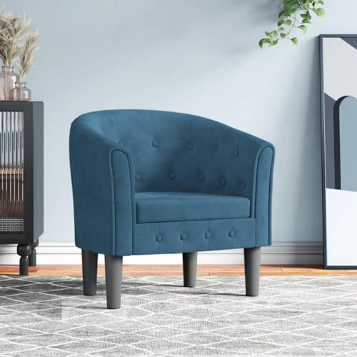 Tonture Poltrona da club in velluto blu scuro, moderna per soggiorno, camera da letto, poltrona lounge imbottita con struttura in legno, comoda poltrona da lettura, portata 110 kg