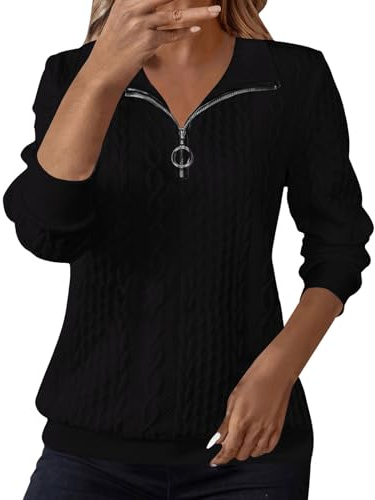 Oversized Jumper Women Women's Jumpers for Women UK Sweatshirts Lapel Half Zip Pullover Knit Cable Ladies Sweatshirt Long Sleeve Tops Fall Winter Sweaters Warm Hoodies Outfit Clothing Black L