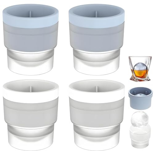 4 Pezzi Stampo per Palline di Ghiaccio in Silicone, Stampi Sfere di Ghiaccio, Grandi Stampi Rotondi per Cubetti Di Ghiacci‌ per Whisky e Cocktail (Bianco, Blu)