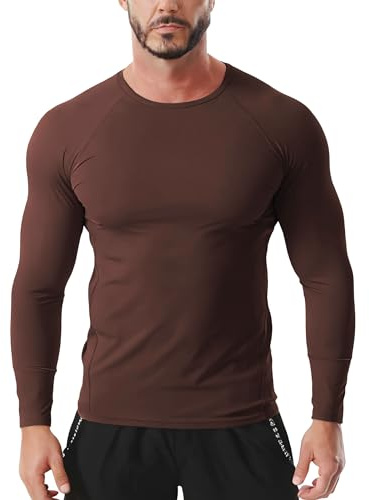 Rane Sports Maglia da uomo a maniche lunghe, biancheria intima funzionale di base, maglietta a maniche lunghe, top funzionale, abbigliamento a compressione per jogging, marrone, L