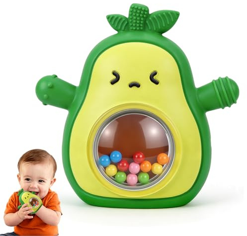 Beißring Baby, Zahnungshilfe aus Silikon, Baby Spielzeug ab 0 3 6 9 Monate, Beissring Babys, Rassel Ruder Greifling Beißspielzeug, BPA-frei, für Jungen & Mädchen, Geschenk für Kleinkind (Grün)
