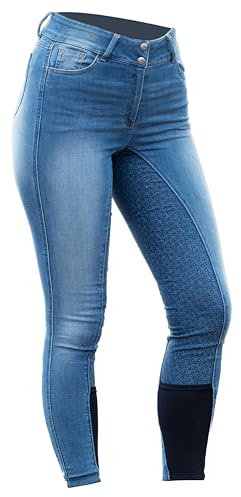 HORZE Kaia Womens Denim Horse Riding Pants | High Waist Silicone Full Seat Breeches - Lead Blue - 24