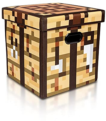 Minecraft Crafting Table 15-Inch Foldable Storage Bin Chest With Lid | Fabric Basket Container, Cube Organizer With Handles | Brown Cubby Cube, Closet Organizer | Official Video Game Collectible