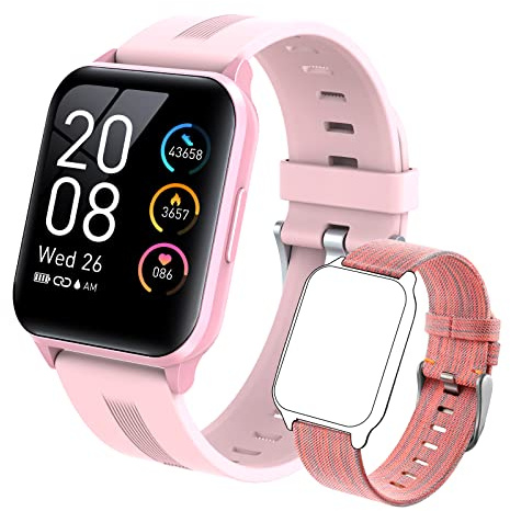MicLee 1.69 Zoll Smartwatch Fitness Tracker mit Pulsmesser Wasserdicht Fitness Armbanduhr Sportuhr mit Schrittzähler für Damen Herren für iOS Android Handy mit Zwei Armbandbänder