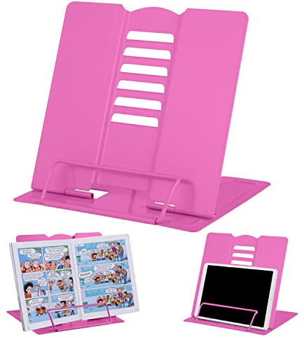 Support de Livre de Bureau en Métal, Support de Lecture à Angle Réglable, Support Portable, Robuste et Léger, Pour Livres Scolaires, Tablettes, Livres de Musique, Recettes de Cuisine(Rouge Rose)