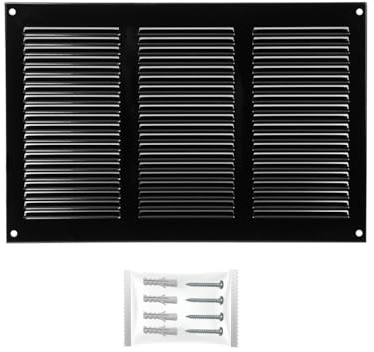 H&C VENT Black 300 x 200 mm Ventilation Grille │ Metal Vent Cover with Insect Protection │ Extractor Air Vents Covers for Inside Outside use │ Duct Pipe Grilles for External Internal Wall Door Window