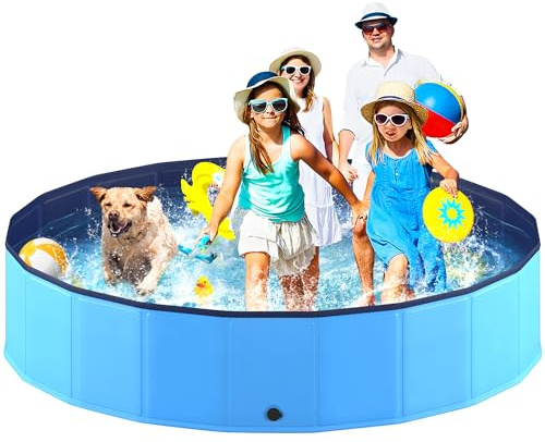 Niubya Portable Dog Pool, Foldable Pet Swimming Pool, Anti-Slip Collapsible Pet Bathtub, Hard Plastic Bath Pool for Pets Dogs and Cats, 80 x 16 Inches