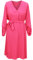 Vestido italiano con cuello en V para mujer, vestido midi de graduación, casual, túnica con nudo anudado, manga larga, talla única (10-18) Reino Unido, fucsia, Talla única Plus