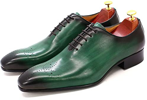 Chaussures Oxford en cuir classique CBVVQFB pour homme - Chaussures décontractées respirantes parfaites pour les mariages, les fêtes et les événements professionnels, Vert-44