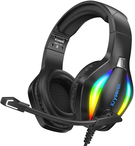 Krysenix PG1 RGB Gaming Headset für PS4, PS5, PC, Nintendo Switch, Xbox, Headset mit Mikrofon, Gaming Kopfhörer mit Mikrofon, Noise Cancelling Kopfhörer mit 3.5mm Klinke Schwarz