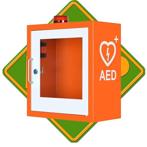 AED Defibrillator Förvaringsskåp, Väggmonterad AED Larmbox, Första hjälpen Defibrilleringslarmbox med nyckel och larm, Transparent glasfönsterhörndesign, for offentlig plats, sjukhus, skola
